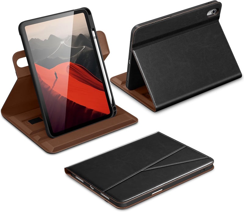 DTTO for iPad A16 Case, iPad 11th / 10th Generation Case (2025/2022), 360 Degree Rotating Premium Leather Folio Stand Cover with Pencil Holder, Black - Image 1